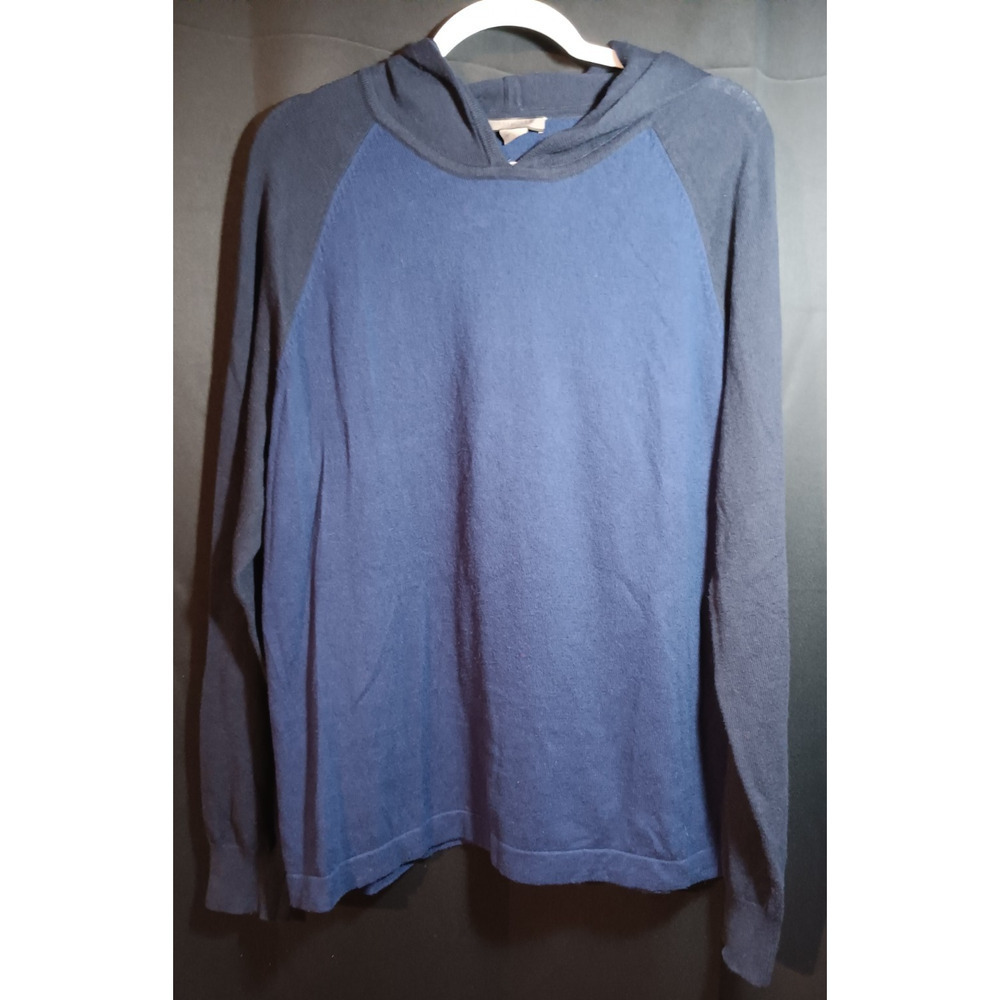 AMICALE Men's Large Two Tone Blue Hooded Long Sleeve Sweater Cotton Cashmere